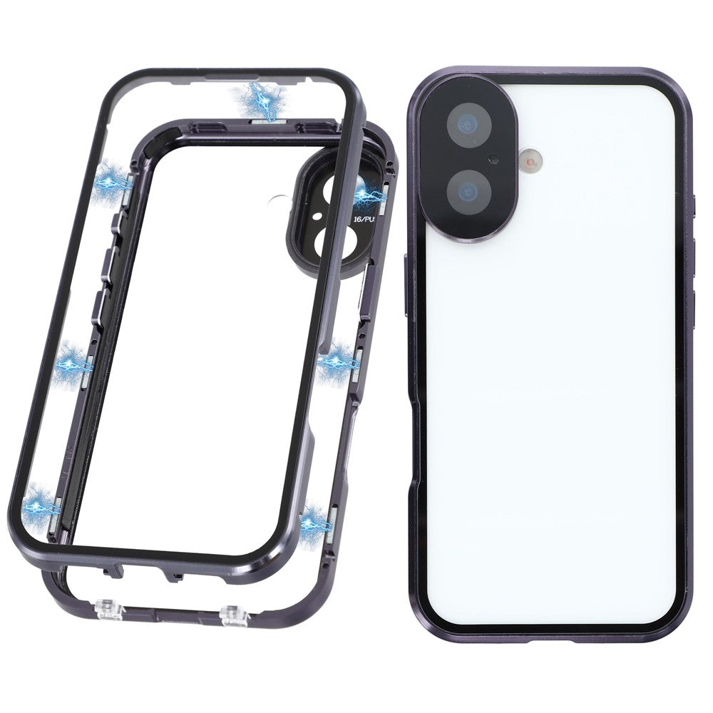 For iPhone 17 Case Ultra Clear Double-Sided Tempered Glass + Magnetic Metal Frame Phone Cover
