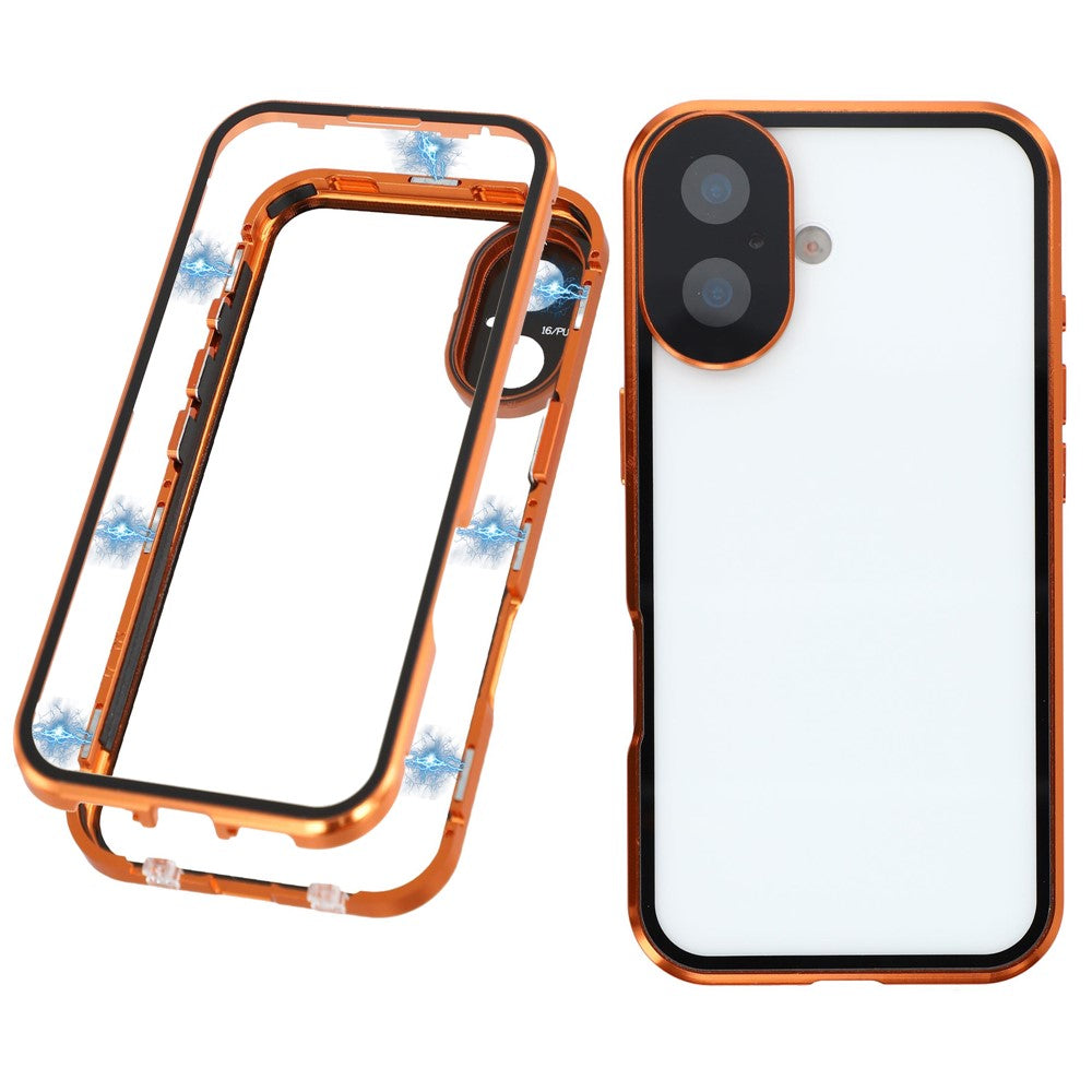 For iPhone 17 Case Ultra Clear Double-Sided Tempered Glass + Magnetic Metal Frame Phone Cover