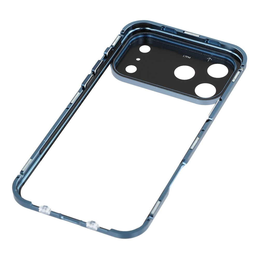 For iPhone 17 Pro Max Case Ultra Clear Double-Sided Tempered Glass + Magnetic Metal Frame Phone Cover