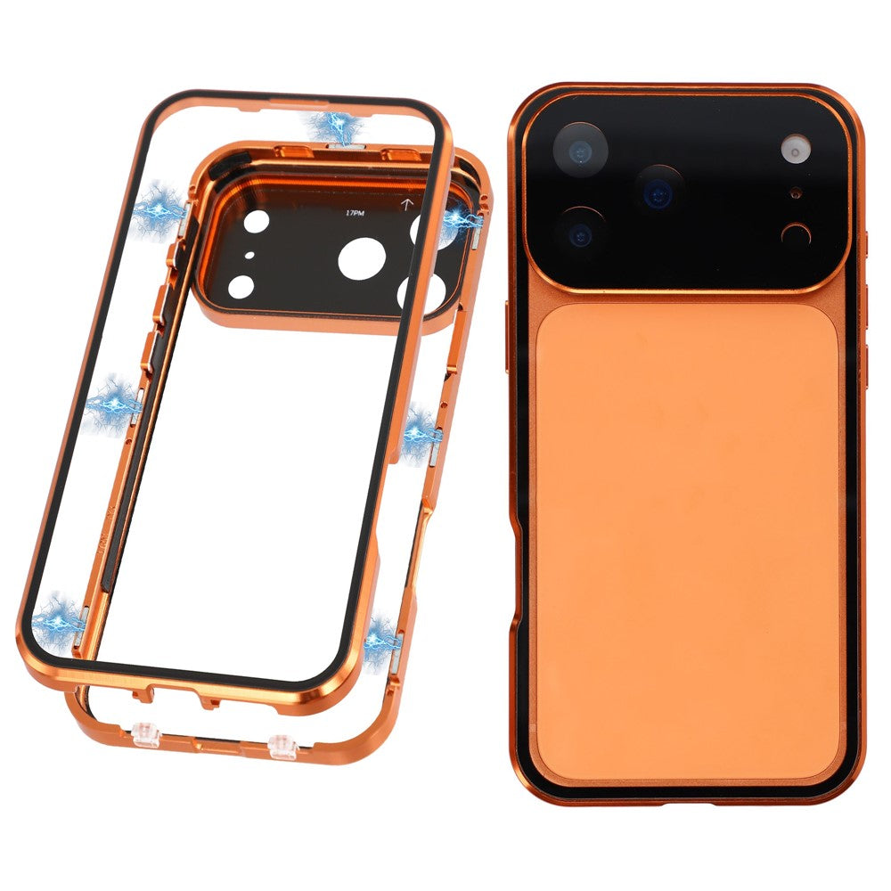 For iPhone 17 Pro Max Case Ultra Clear Double-Sided Tempered Glass + Magnetic Metal Frame Phone Cover