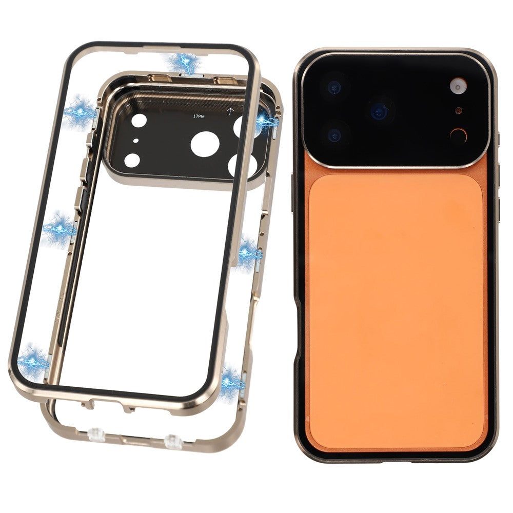 Funda para iPhone 17 Pro Max ultratransparente de doble cara con cristal templado y marco metálico magnético.