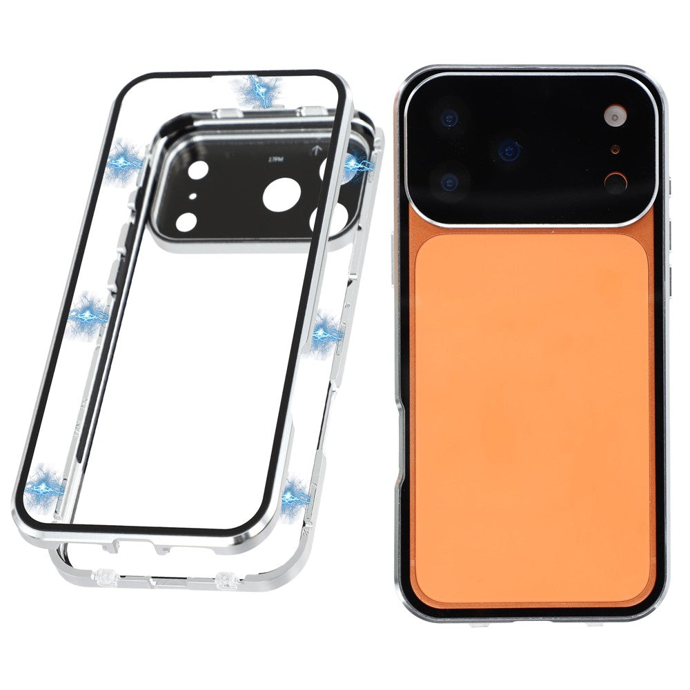 For iPhone 17 Pro Max Case Ultra Clear Double-Sided Tempered Glass + Magnetic Metal Frame Phone Cover