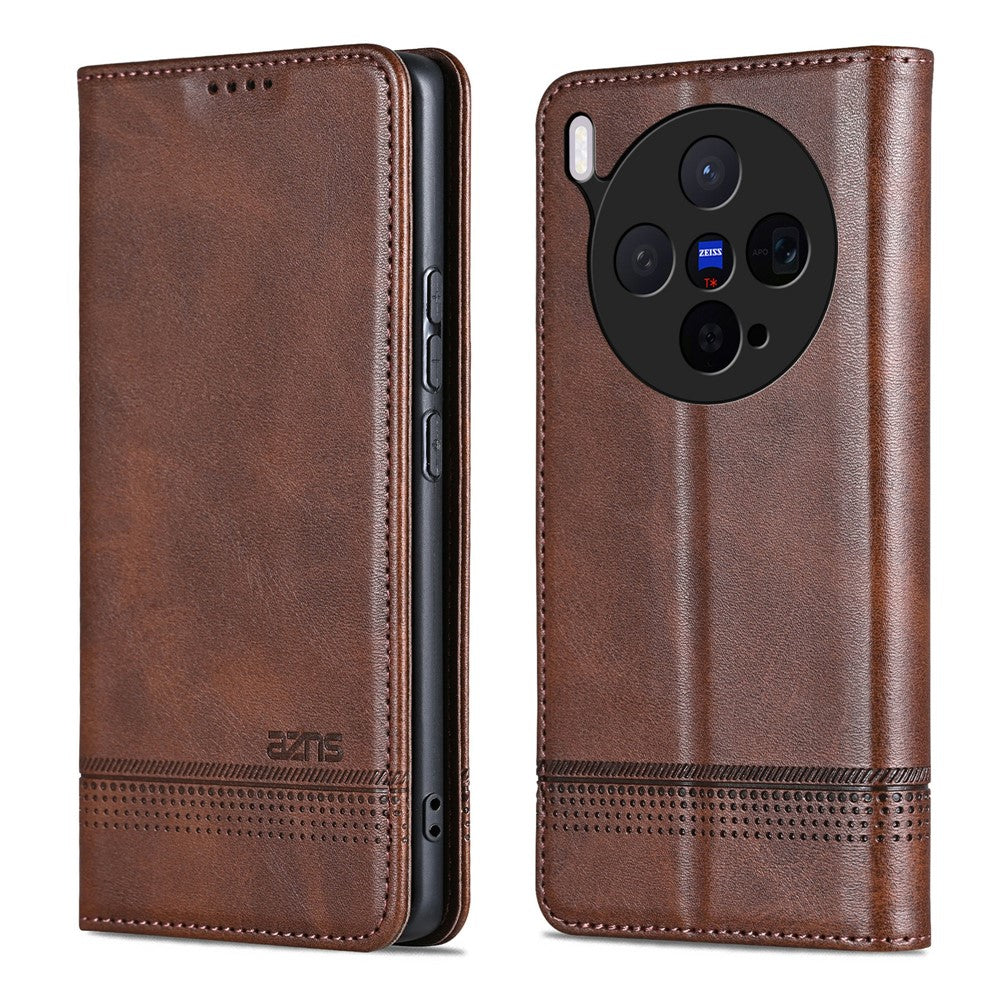 AZNS For vivo X300 5G Case Cowhide Texture PU Leather Wallet Phone Cover