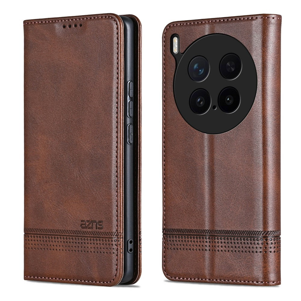 AZNS For vivo X300 Pro 5G Case Cowhide Texture PU Leather Wallet Phone Cover