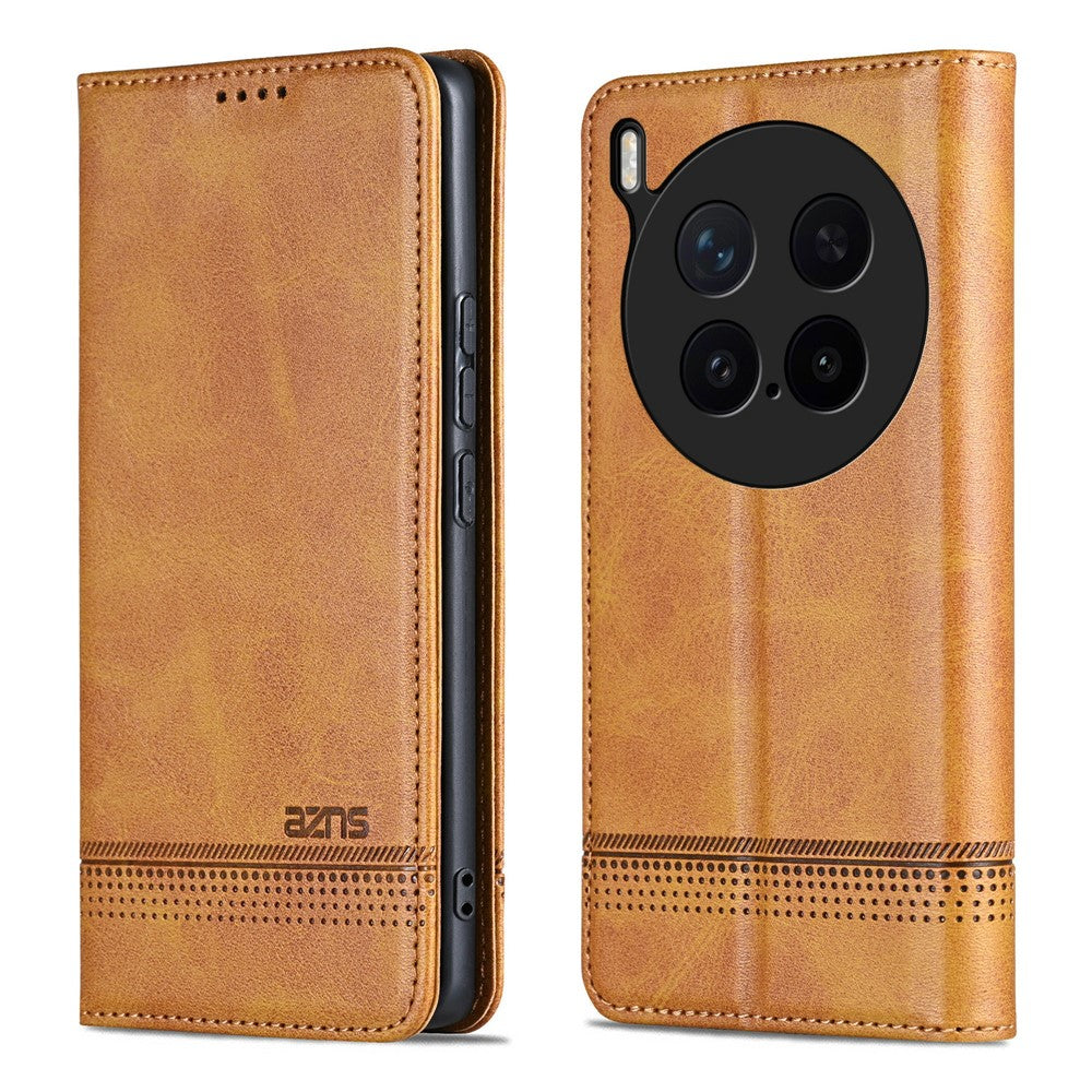 AZNS For vivo X300 Pro 5G Case Cowhide Texture PU Leather Wallet Phone Cover