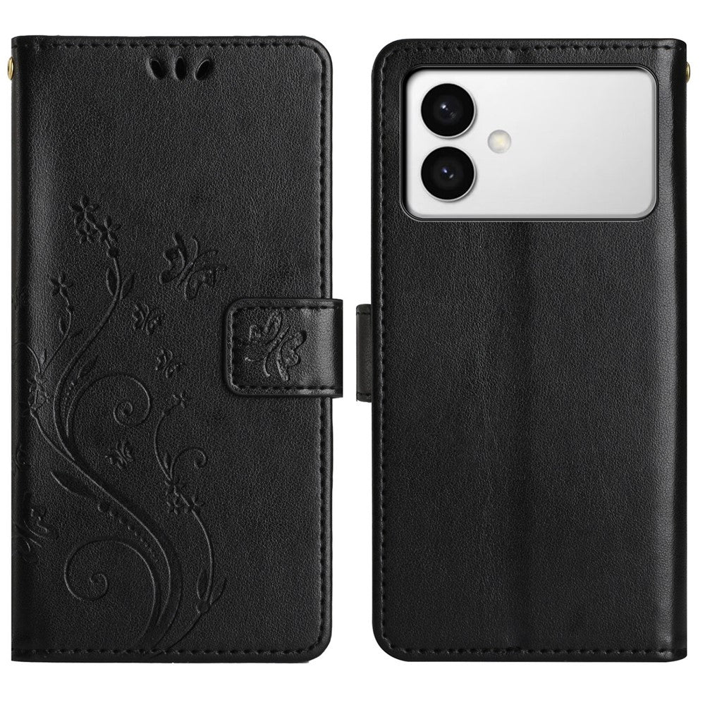For Samsung Galaxy S26 Edge Leather Wallet Case Butterfly Flower Imprinted Phone Cover with Strap