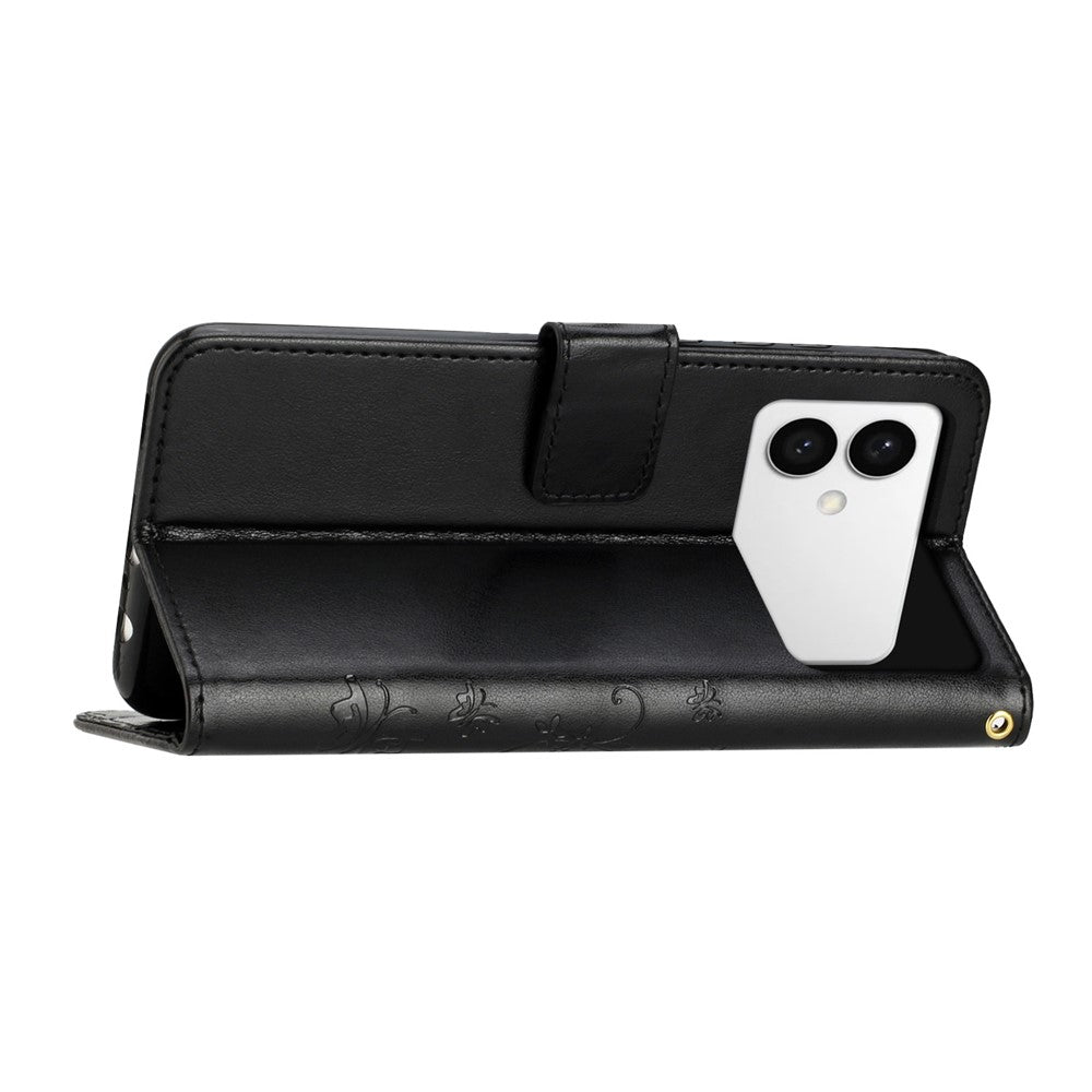 For Samsung Galaxy S26 Edge Leather Wallet Case Butterfly Flower Imprinted Phone Cover with Strap