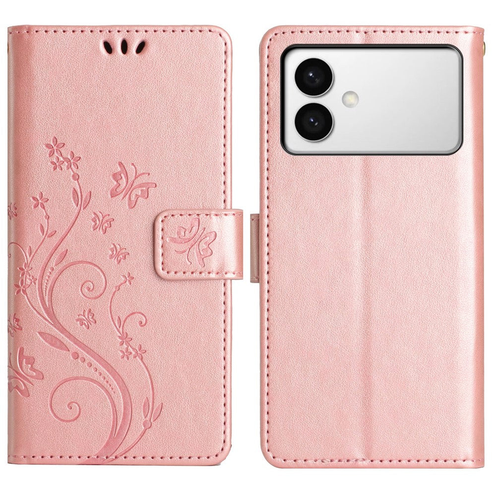 For Samsung Galaxy S26 Edge Leather Wallet Case Butterfly Flower Imprinted Phone Cover with Strap
