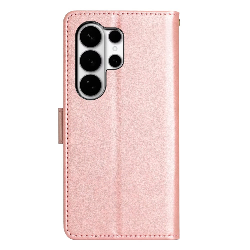 For Samsung Galaxy S26 Ultra Leather Wallet Case Butterfly Flower Imprinted Phone Cover with Strap