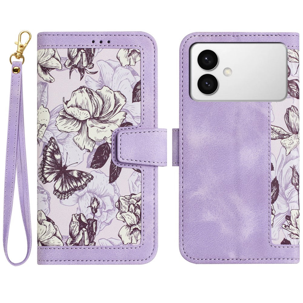 For Samsung Galaxy S26 Edge Case PU Leather Floral Phone Cover with Card Slots