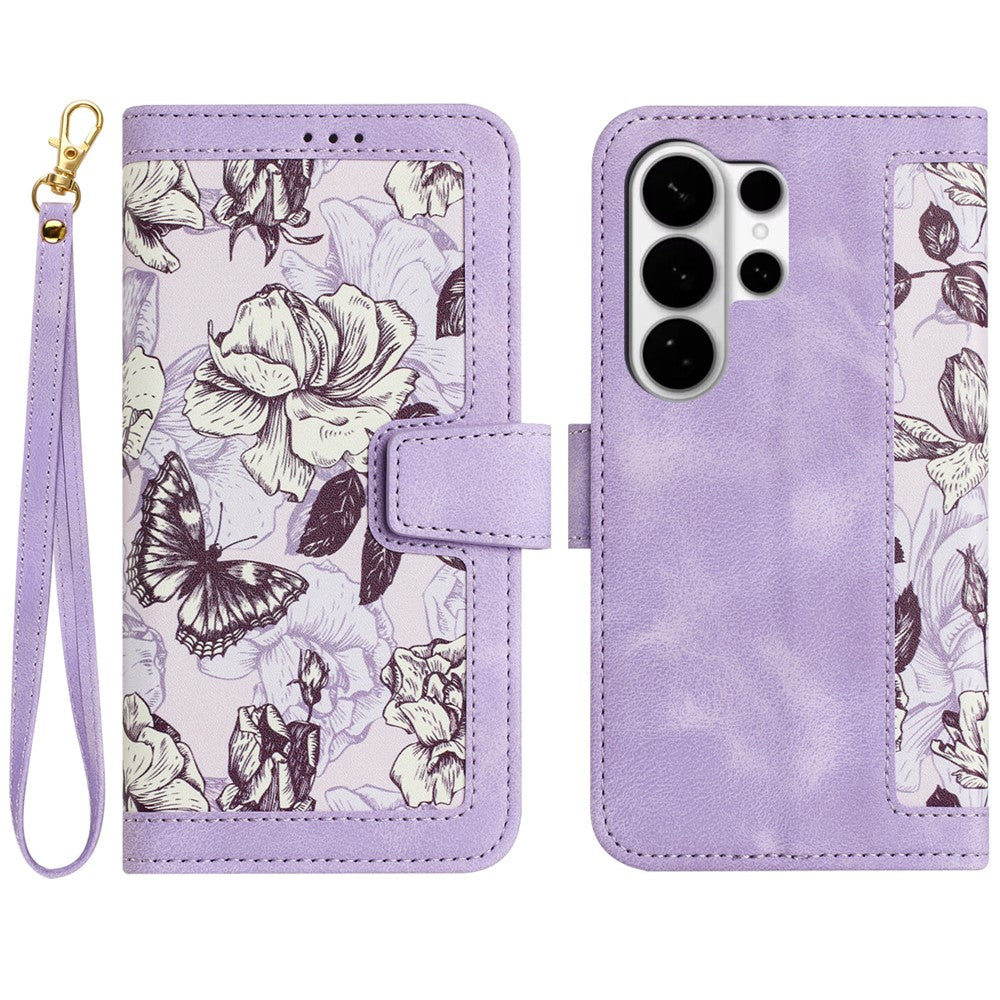 For Samsung Galaxy S26 Ultra Case PU Leather Floral Phone Cover with Card Slots