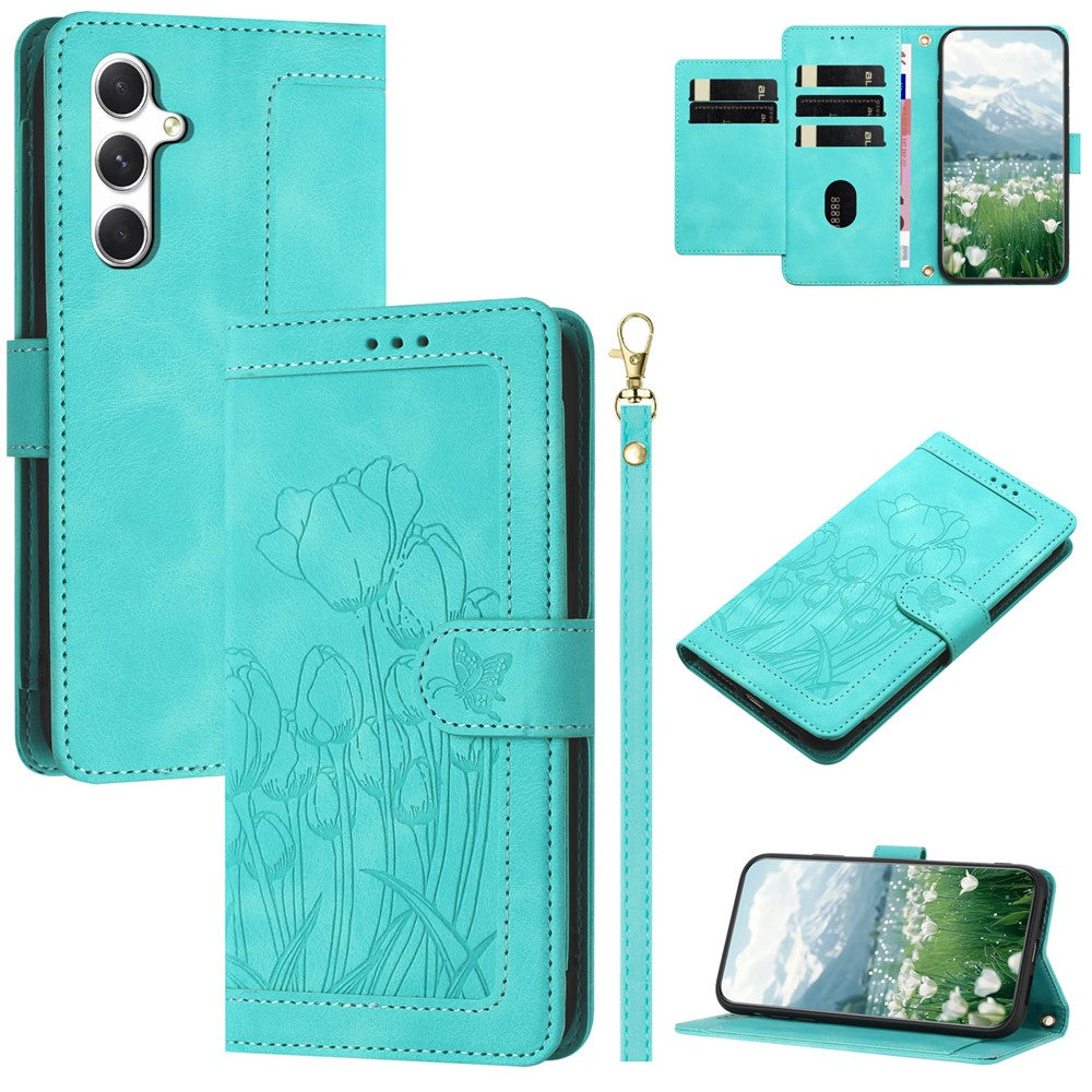 Funda tipo cartera de piel sintética con diseño de tulipán para Samsung Galaxy S26/S26 Pro, con 5 ranuras para tarjetas.