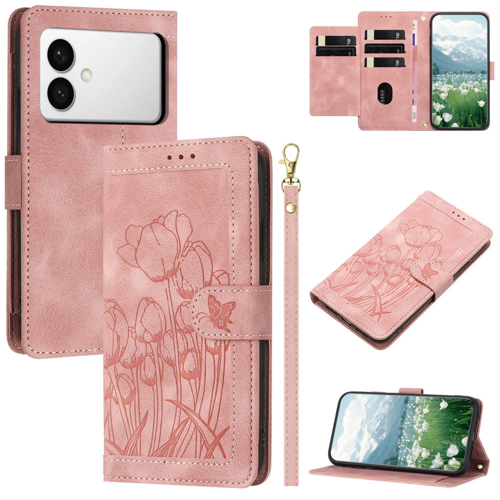 For Samsung Galaxy S26 Edge Case Tulip Leather Phone Cover with 5 Card Slots Wallet
