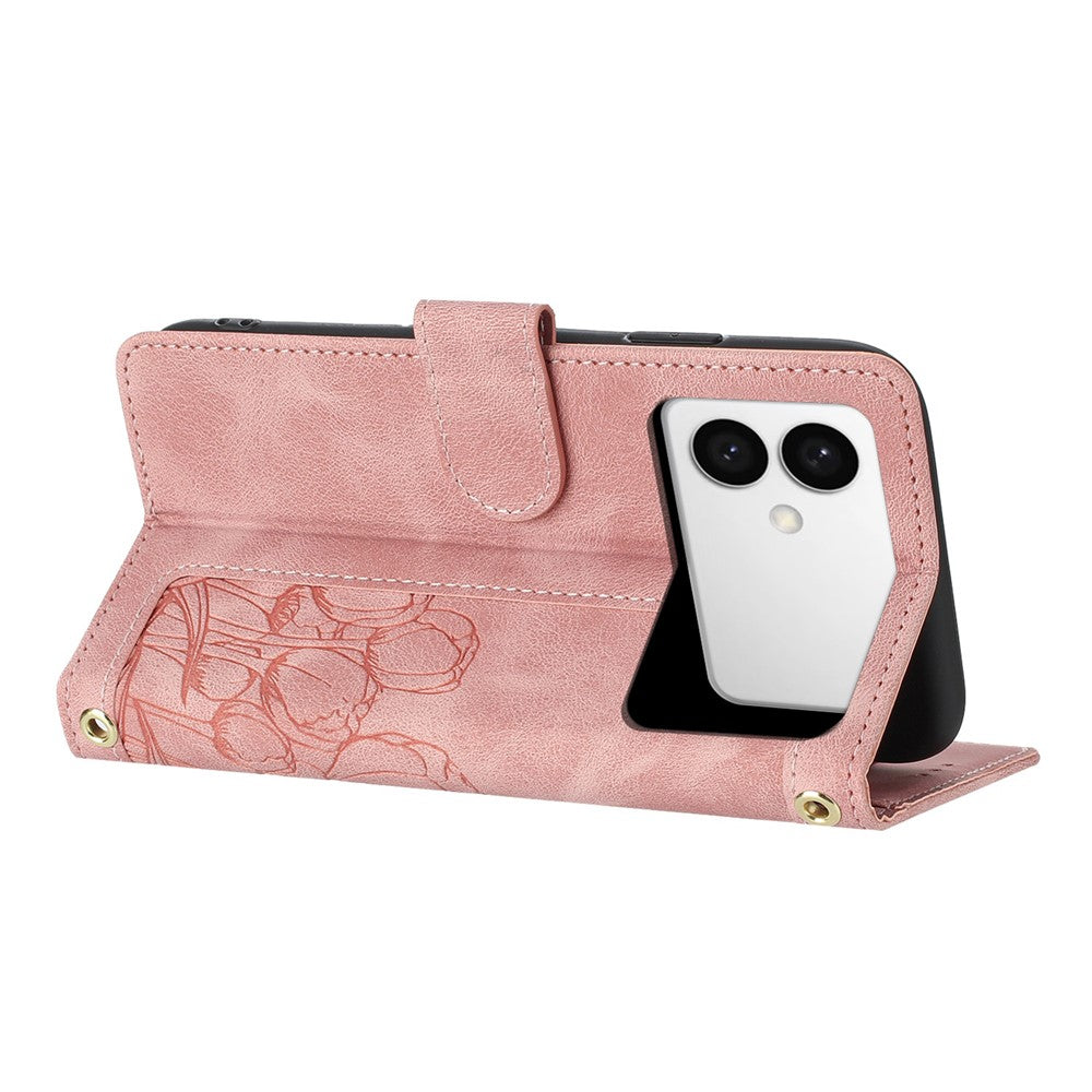 For Samsung Galaxy S26 Edge Case Tulip Leather Phone Cover with 5 Card Slots Wallet