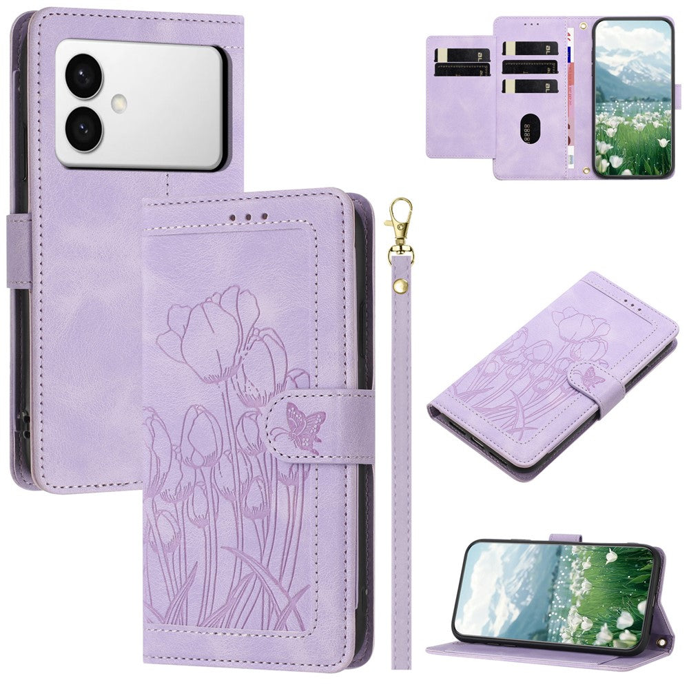 For Samsung Galaxy S26 Edge Case Tulip Leather Phone Cover with 5 Card Slots Wallet