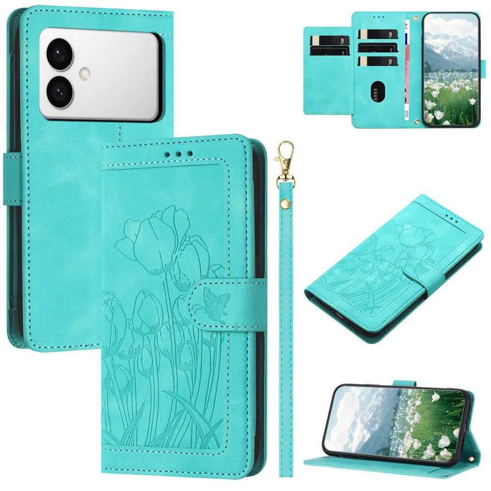 For Samsung Galaxy S26 Edge Case Tulip Leather Phone Cover with 5 Card Slots Wallet
