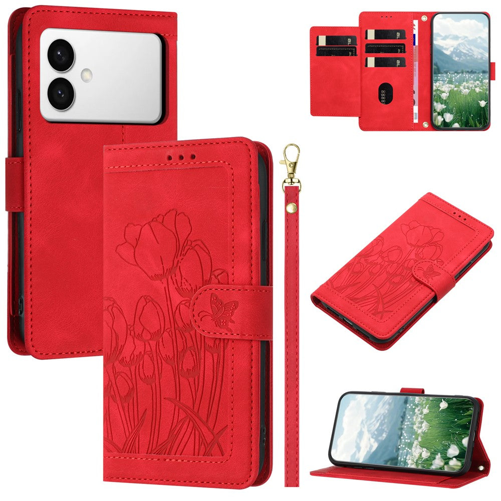 For Samsung Galaxy S26 Edge Case Tulip Leather Phone Cover with 5 Card Slots Wallet
