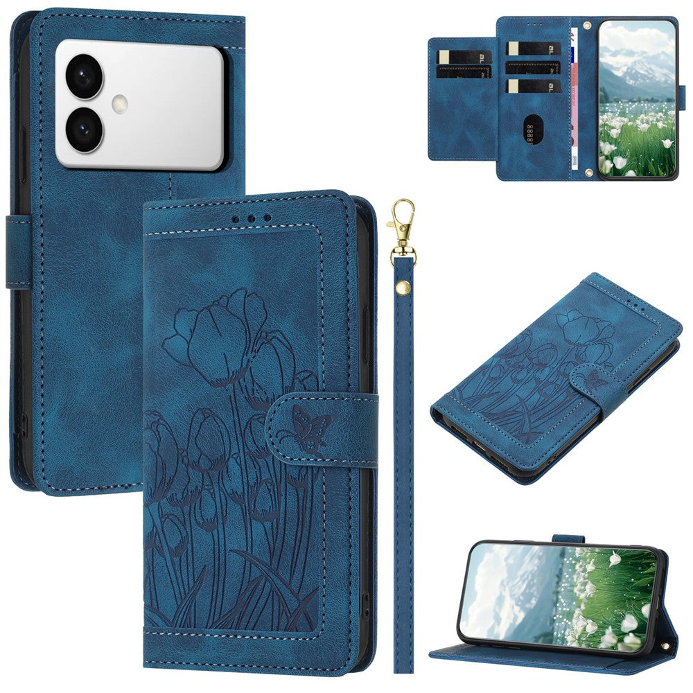 For Samsung Galaxy S26 Edge Case Tulip Leather Phone Cover with 5 Card Slots Wallet