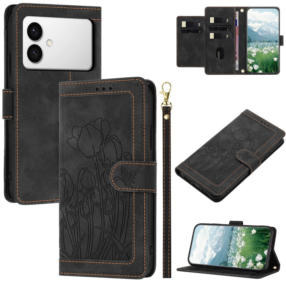 For Samsung Galaxy S26 Edge Case Tulip Leather Phone Cover with 5 Card Slots Wallet