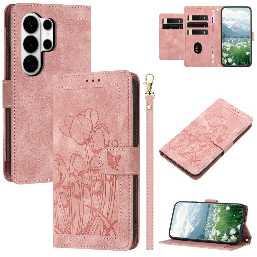 For Samsung Galaxy S26 Ultra Case Tulip Leather Phone Cover with 5 Card Slots Wallet