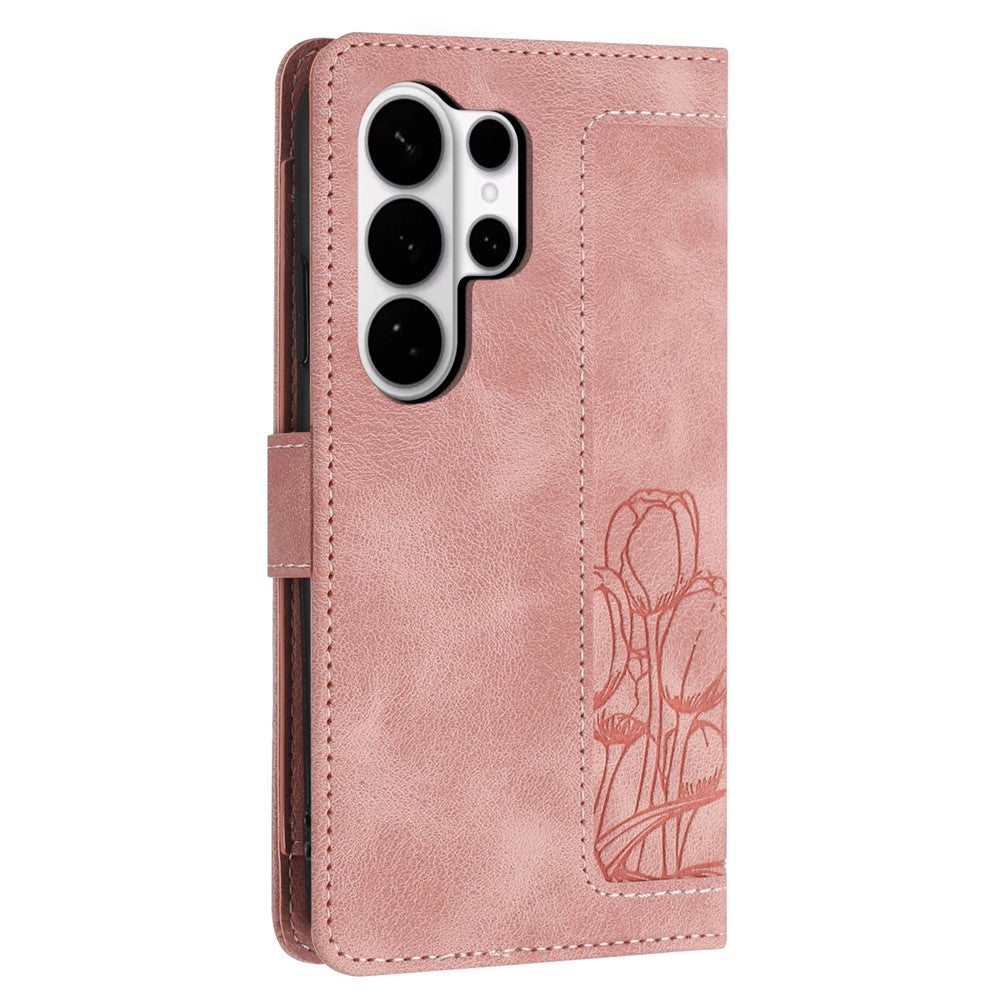 For Samsung Galaxy S26 Ultra Case Tulip Leather Phone Cover with 5 Card Slots Wallet