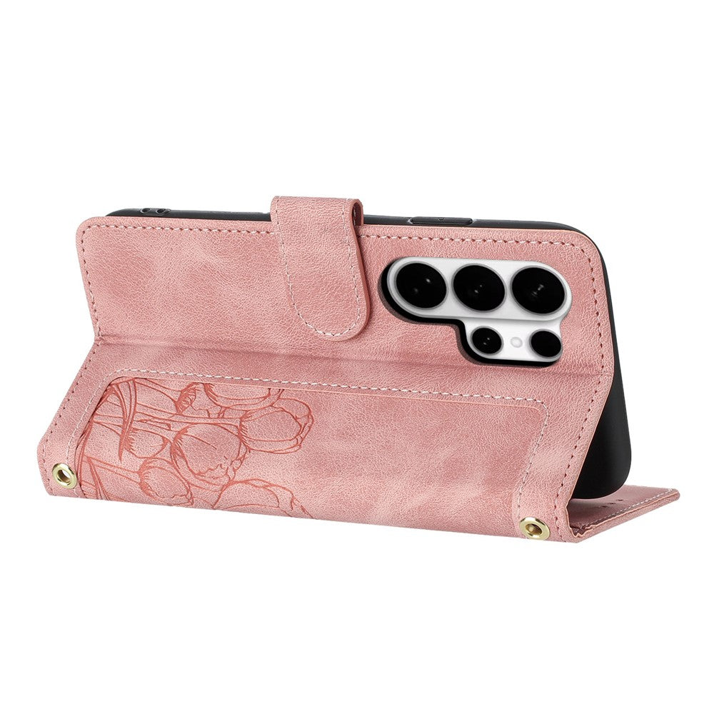 For Samsung Galaxy S26 Ultra Case Tulip Leather Phone Cover with 5 Card Slots Wallet