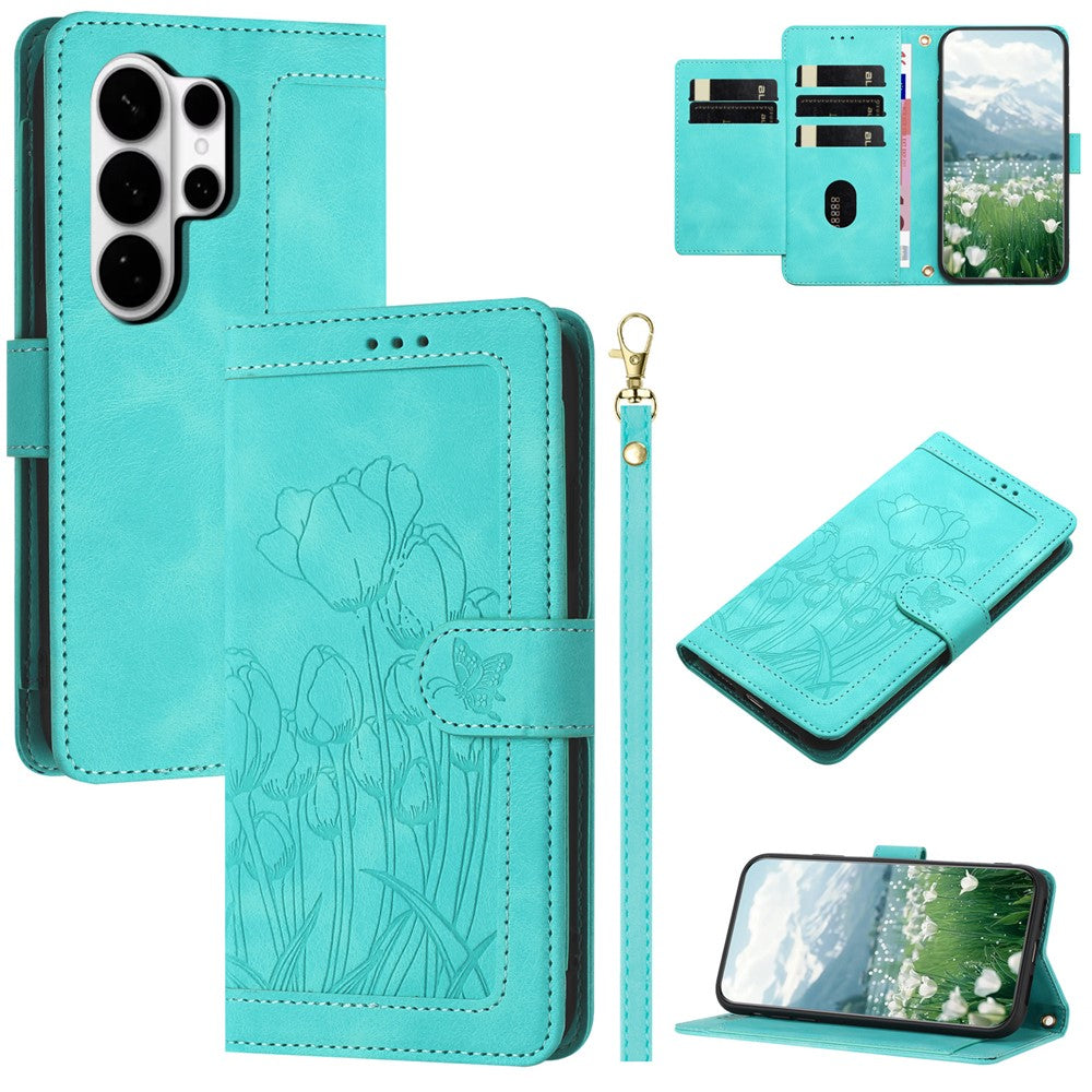 For Samsung Galaxy S26 Ultra Case Tulip Leather Phone Cover with 5 Card Slots Wallet