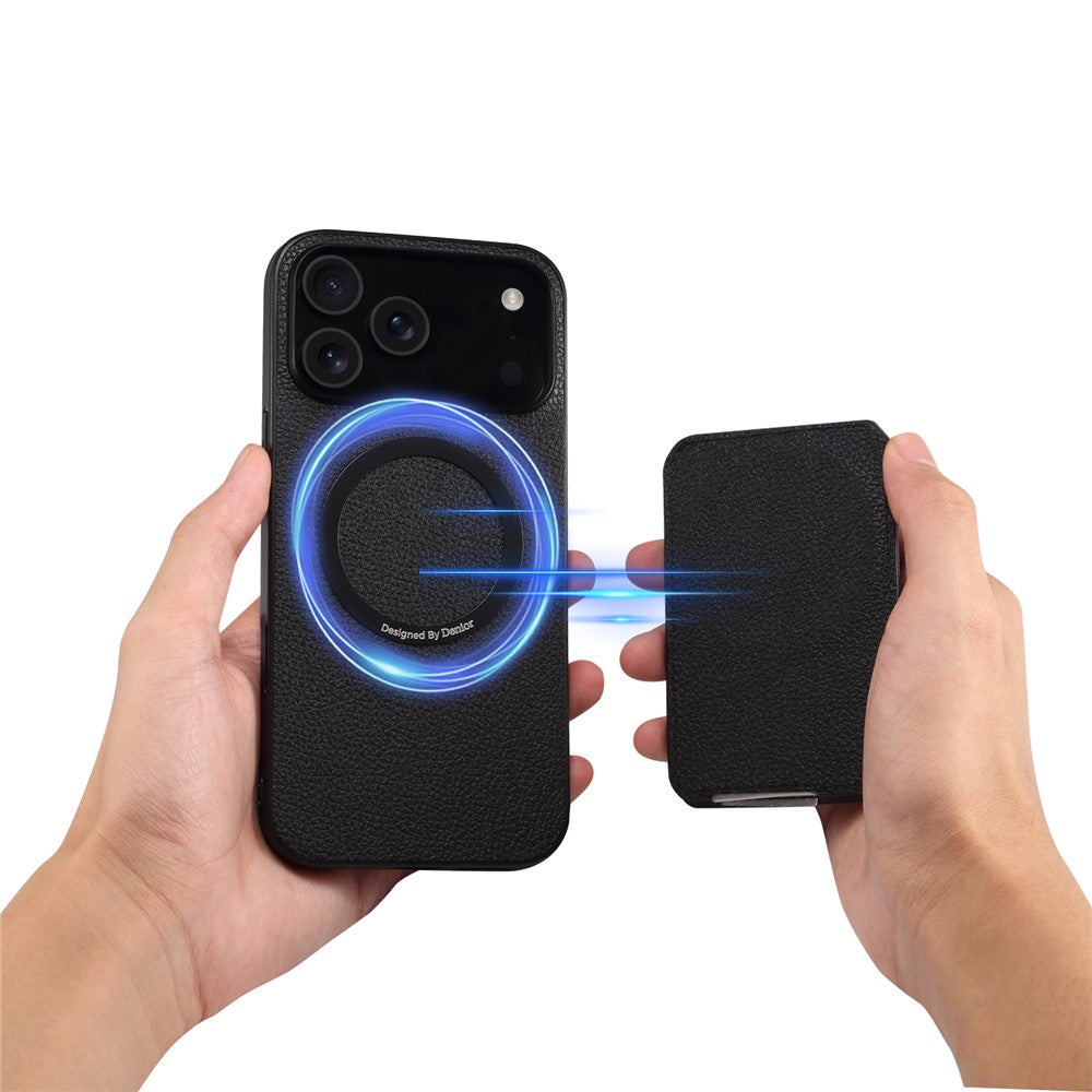 DENIOR D29 For iPhone 17 Pro Magnetic Case Leather Back Phone Cover with Detachable Card Holder
