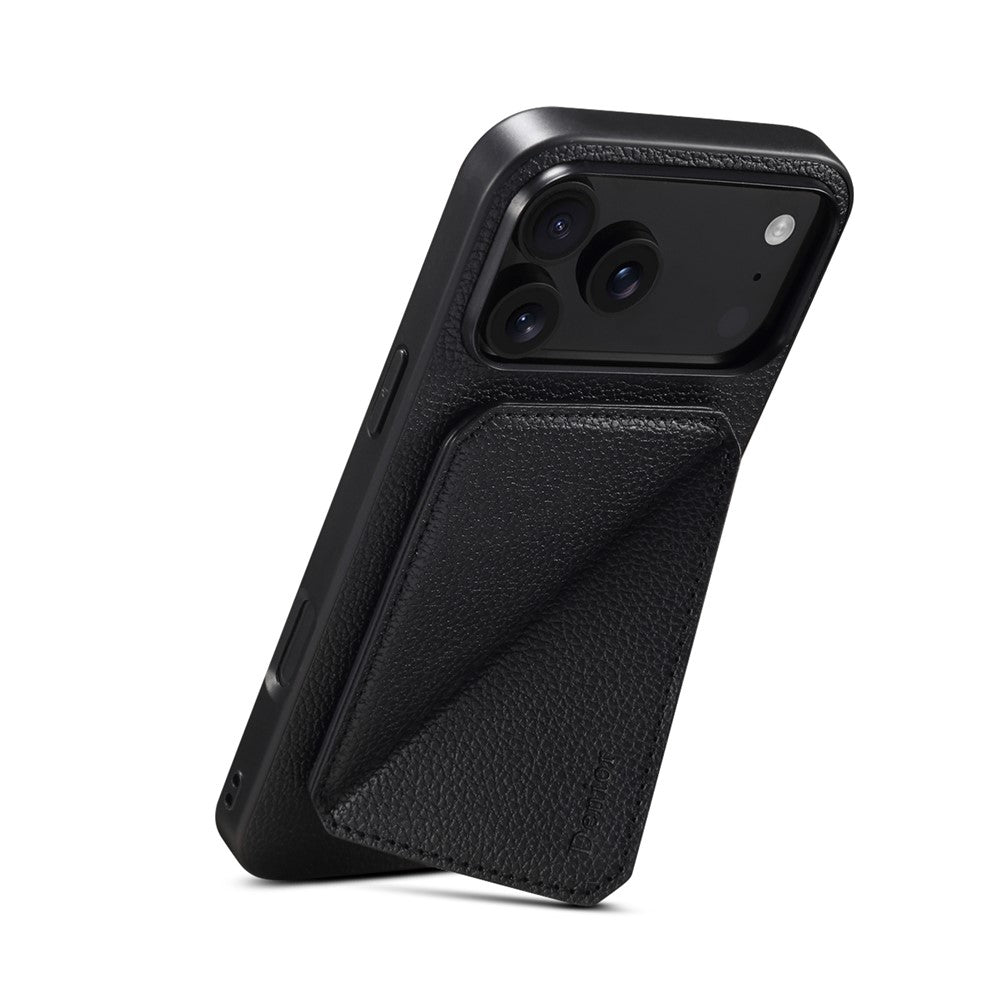 DENIOR D29 For iPhone 17 Pro Magnetic Case Leather Back Phone Cover with Detachable Card Holder