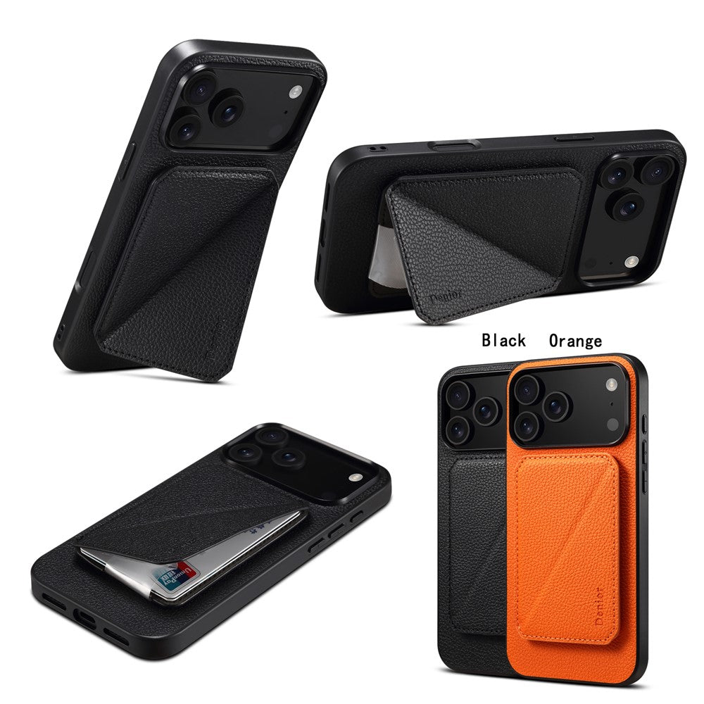 DENIOR D29 For iPhone 17 Pro Magnetic Case Leather Back Phone Cover with Detachable Card Holder