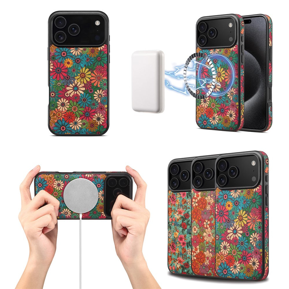 For iPhone 17 Pro Max Case Compatible with MagSafe Floral PU Leather Back Phone Cover
