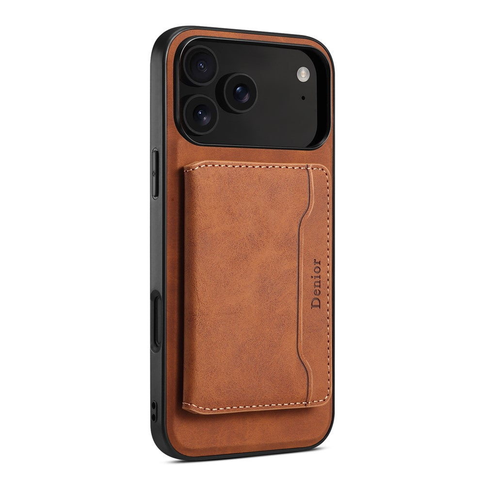 DENIOR D13 For iPhone 17 Pro Magnetic Case Card Holder Leather Coated PC + TPU Phone Cover