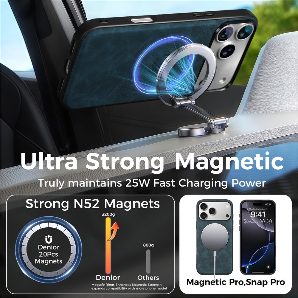 DENIOR D13 For iPhone 17 Pro Max Magnetic Case Card Holder Leather Coated PC + TPU Phone Cover