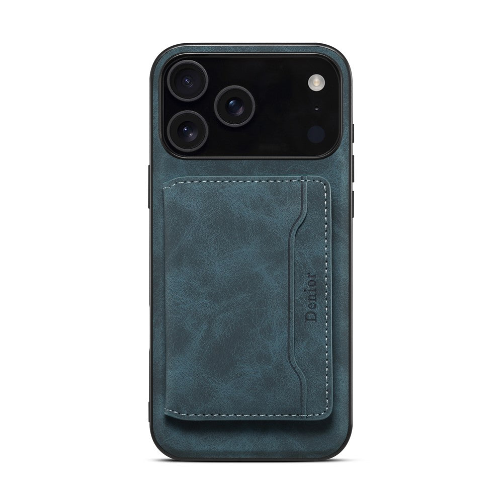 DENIOR D13 For iPhone 17 Pro Max Magnetic Case Card Holder Leather Coated PC + TPU Phone Cover