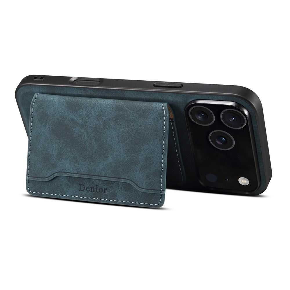 DENIOR D13 For iPhone 17 Pro Max Magnetic Case Card Holder Leather Coated PC + TPU Phone Cover