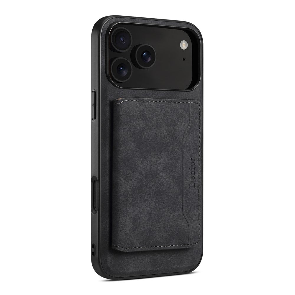 DENIOR D13 For iPhone 17 Pro Max Magnetic Case Card Holder Leather Coated PC + TPU Phone Cover