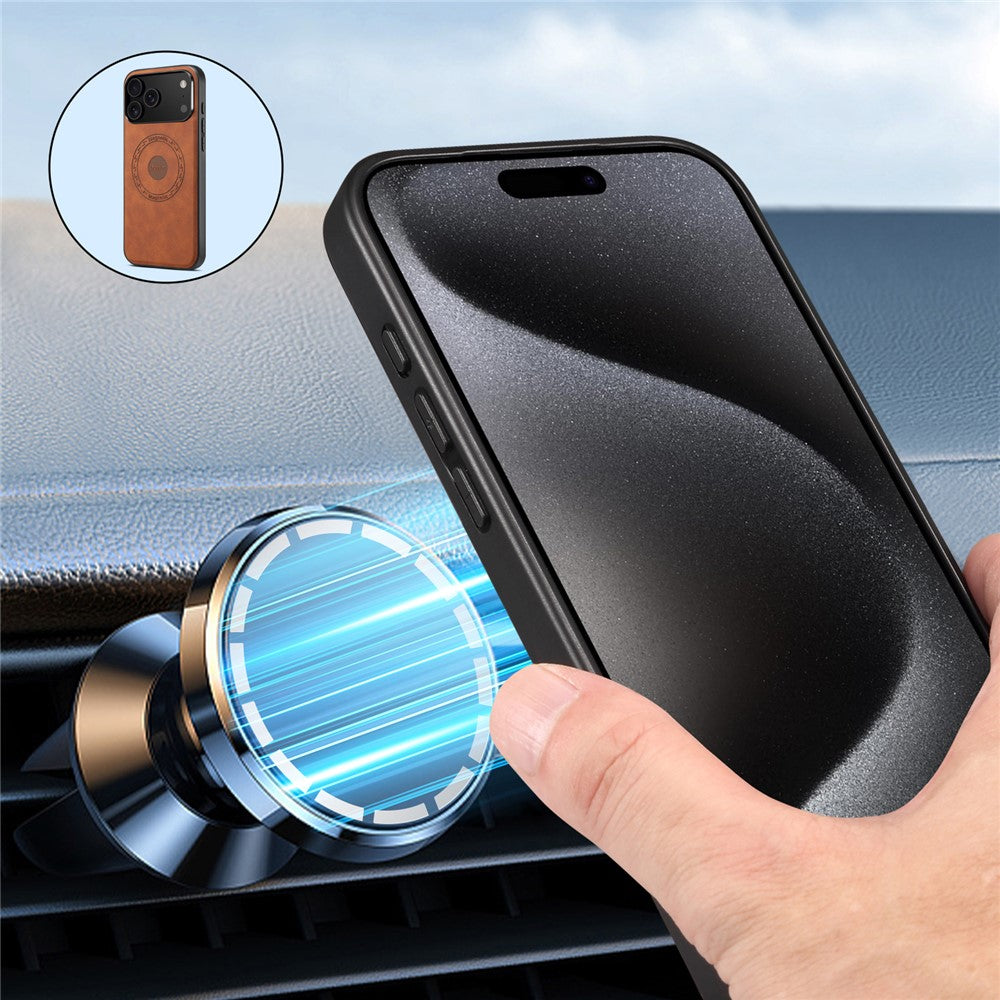 DENIOR A11 For iPhone 17 Pro Case Compatible with MagSafe Leather Coated PC + TPU Phone Cover