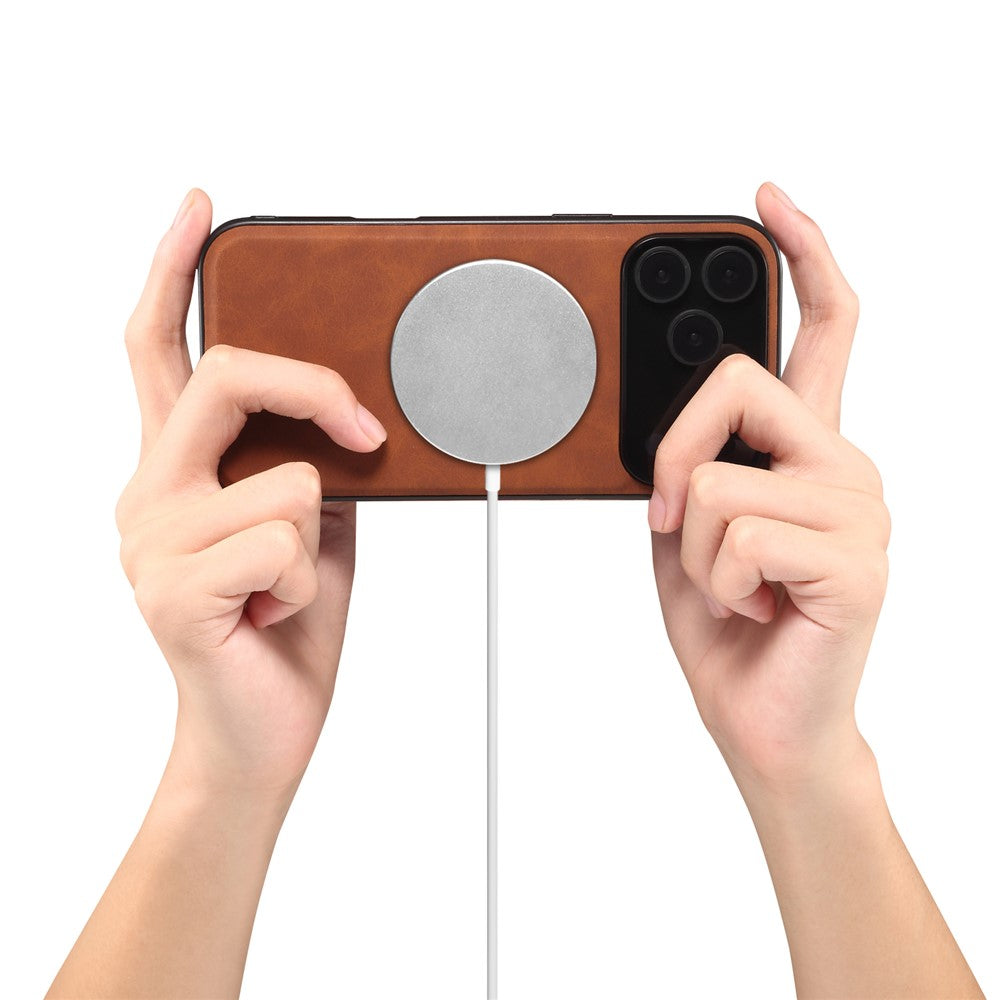 DENIOR A11 For iPhone 17 Pro Case Compatible with MagSafe Leather Coated PC + TPU Phone Cover