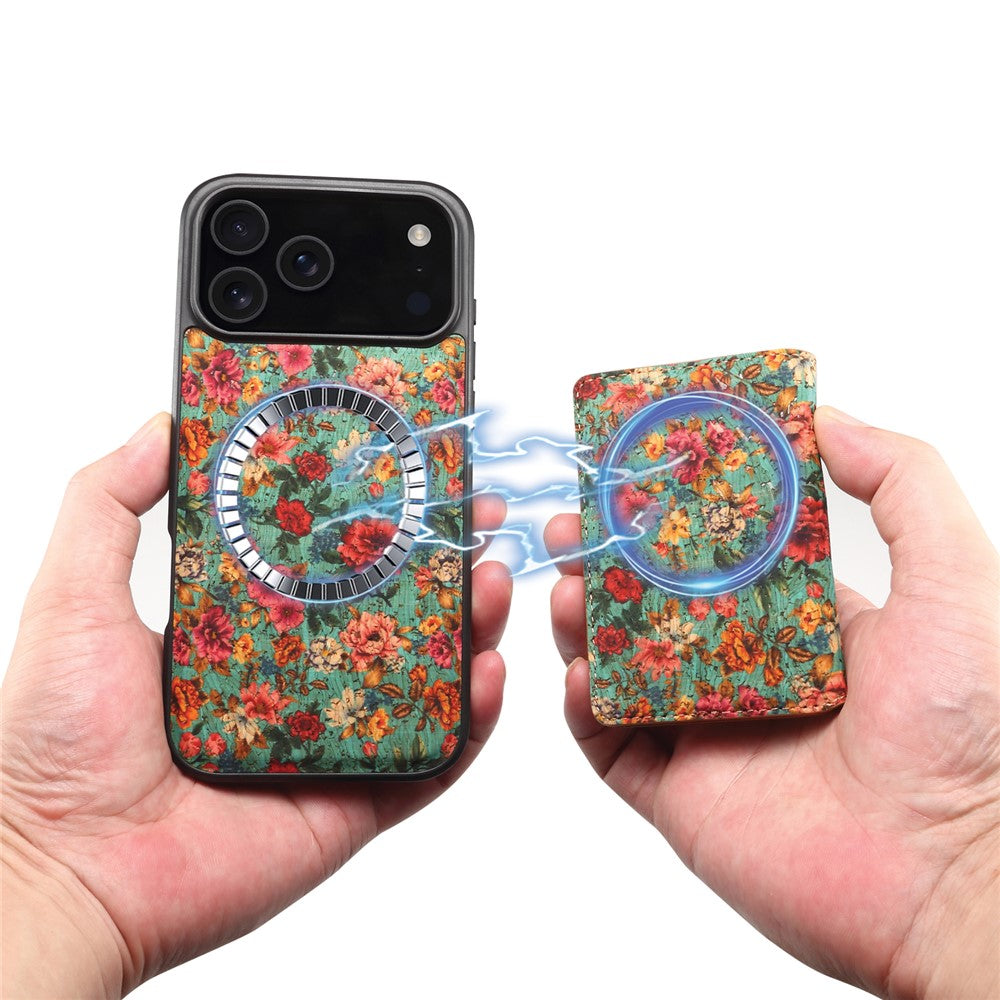 Étui magnétique pour iPhone 17 Pro avec porte-cartes détachable et coque arrière en cuir à motif floral