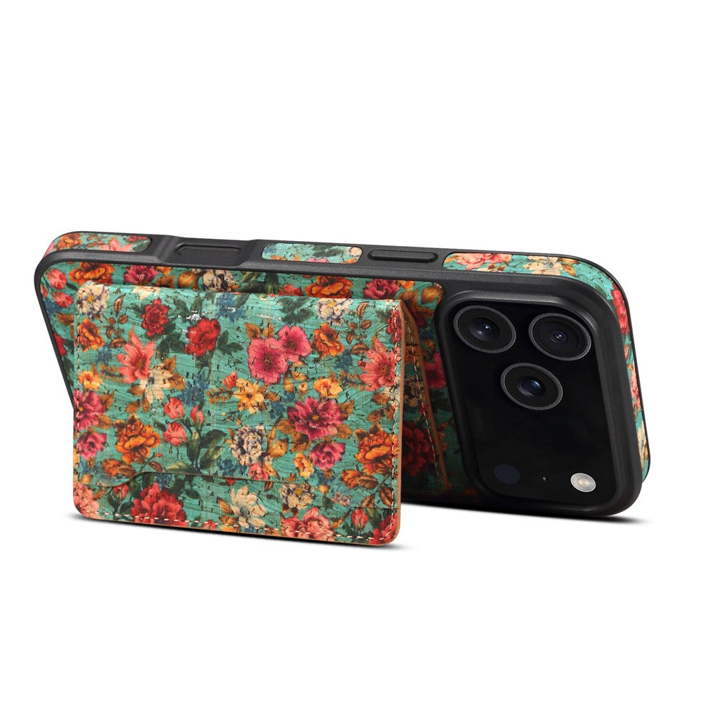 Étui magnétique pour iPhone 17 Pro avec porte-cartes détachable et coque arrière en cuir à motif floral