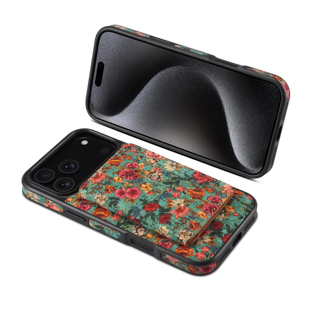 Étui magnétique pour iPhone 17 Pro avec porte-cartes détachable et coque arrière en cuir à motif floral