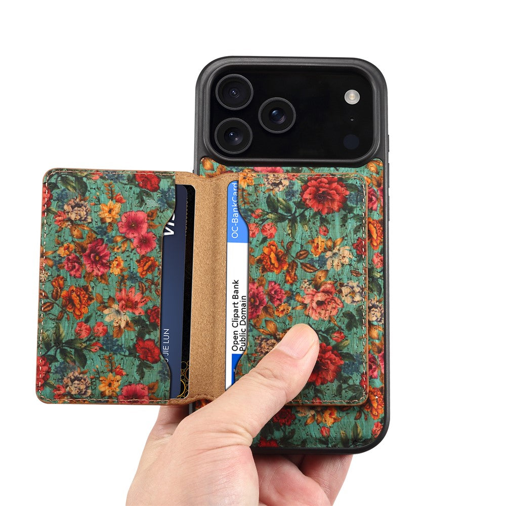 Étui magnétique pour iPhone 17 Pro avec porte-cartes détachable et coque arrière en cuir à motif floral