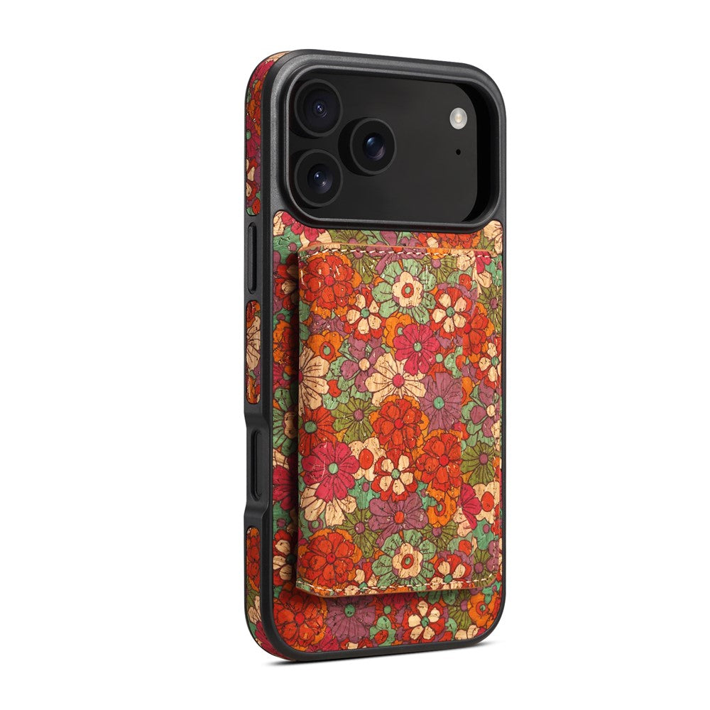 Étui magnétique pour iPhone 17 Pro avec porte-cartes détachable et coque arrière en cuir à motif floral