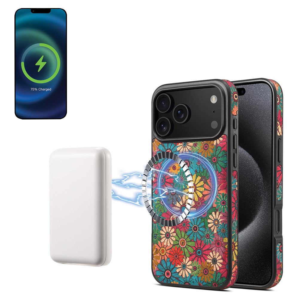 For iPhone 17 Pro Max Magnetic Case Detachable Card Bag Flower Leather Back Cover