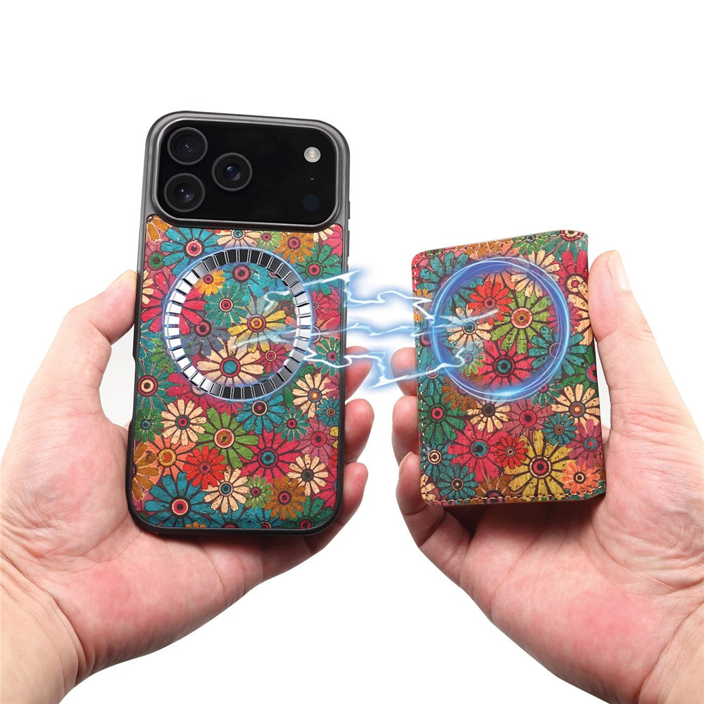 For iPhone 17 Pro Max Magnetic Case Detachable Card Bag Flower Leather Back Cover