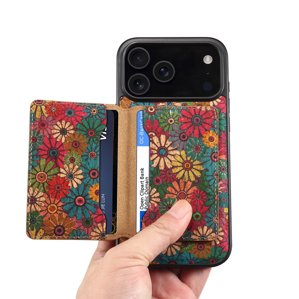 For iPhone 17 Pro Max Magnetic Case Detachable Card Bag Flower Leather Back Cover