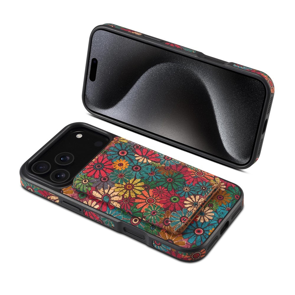 For iPhone 17 Pro Max Magnetic Case Detachable Card Bag Flower Leather Back Cover