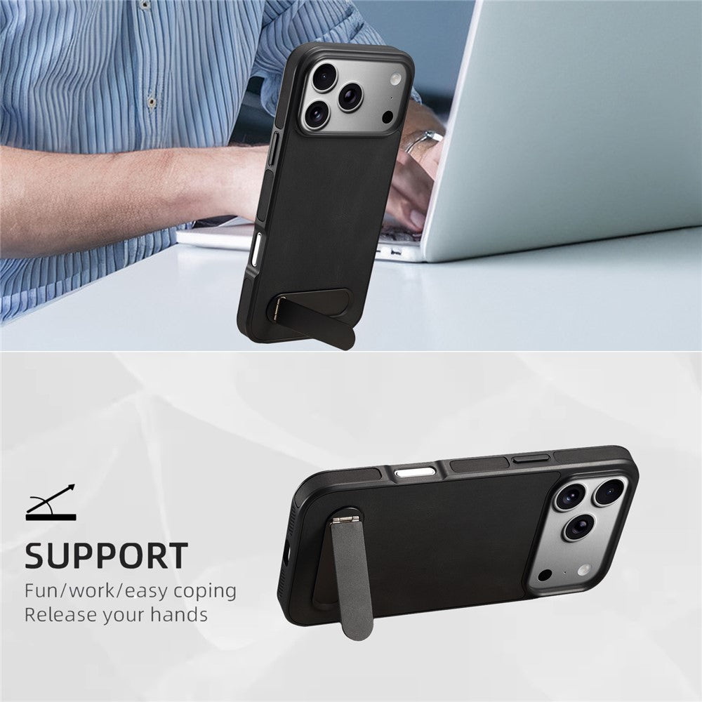 DENIOR A25+2 For iPhone 17 Pro Case Compatible with MagSafe Kickstand Skin Touch Leather PC TPU Phone Cover