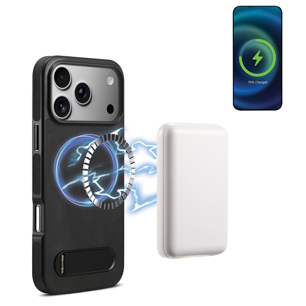 DENIOR A25+2 For iPhone 17 Pro Max Case Compatible with MagSafe Kickstand Skin Touch Leather PC TPU Phone Cover