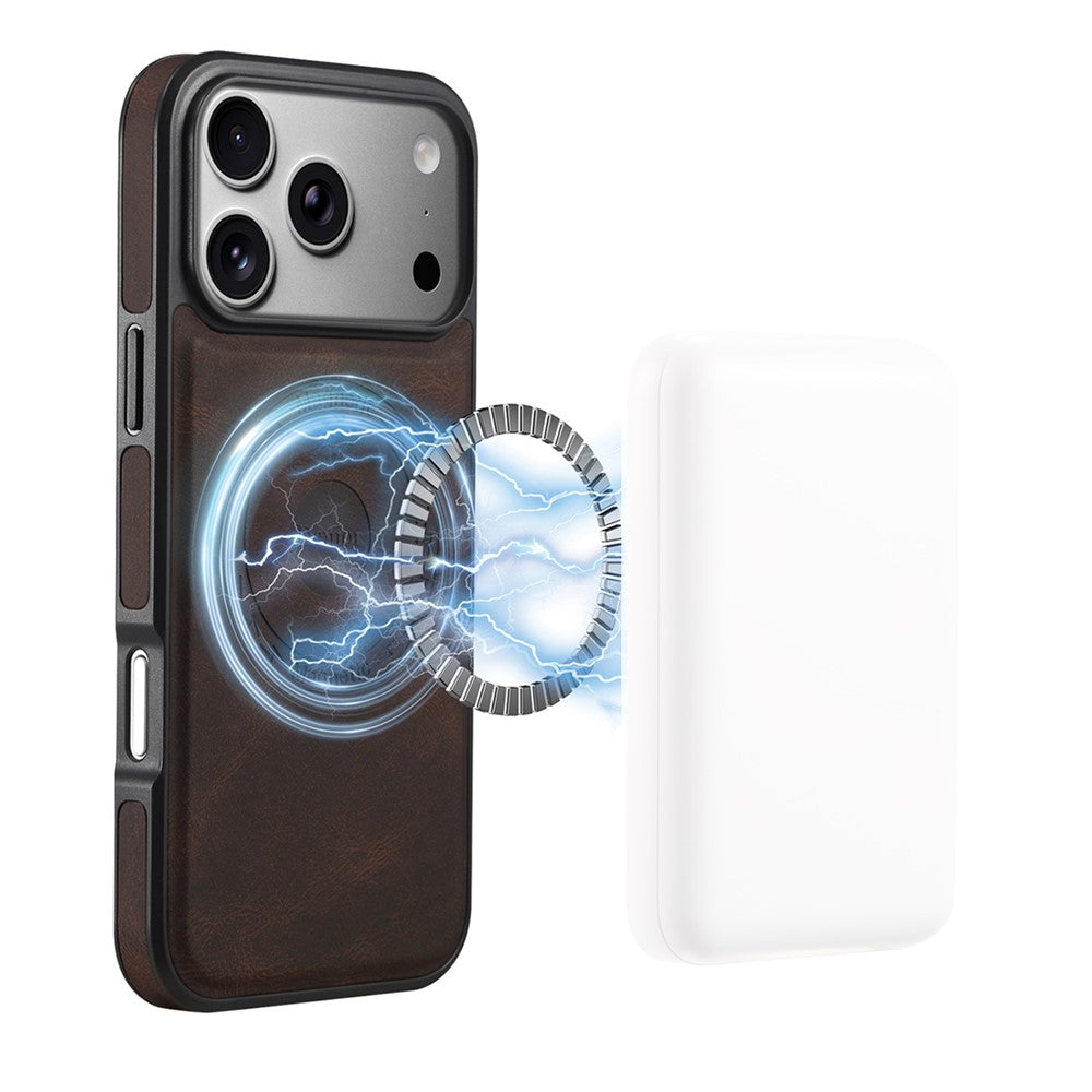 DENIOR A13 For iPhone 17 Pro Case Compatible with MagSafe Leather + PC + TPU Phone Cover